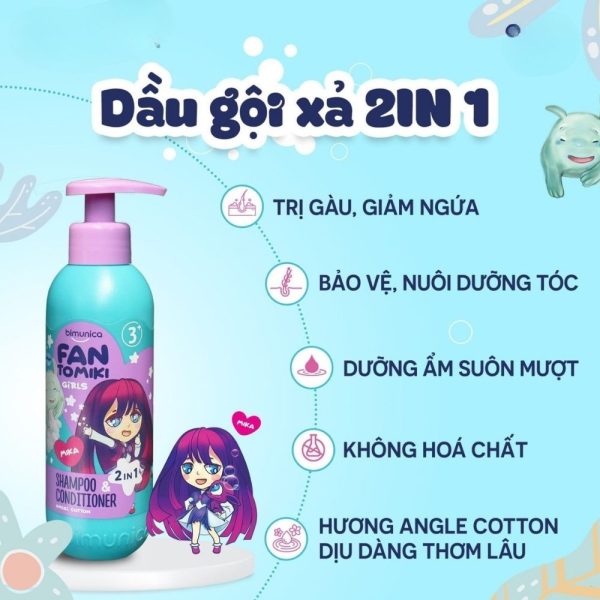 dau-goi-xa-2in1-bimunica-fantomiki-250ml-be-gai-tu-3-tuoi-1782352674 Dầu gội xả 2in1 Bimunica Fantomiki 250ml bé gái (Trên 3 tuổi)